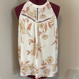 Miss Me Floral Halter Neck Blouse - White and Tan